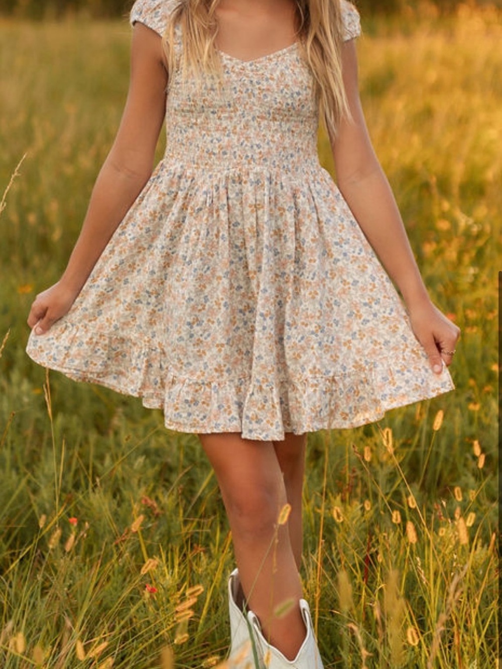 Rylee + Cru Girls Floral Sundress Skirted Bottoms in Cream, Pink and Light Blue